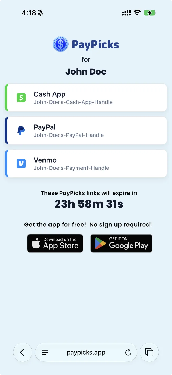 PayPicks shared payment page with payment services to choose from